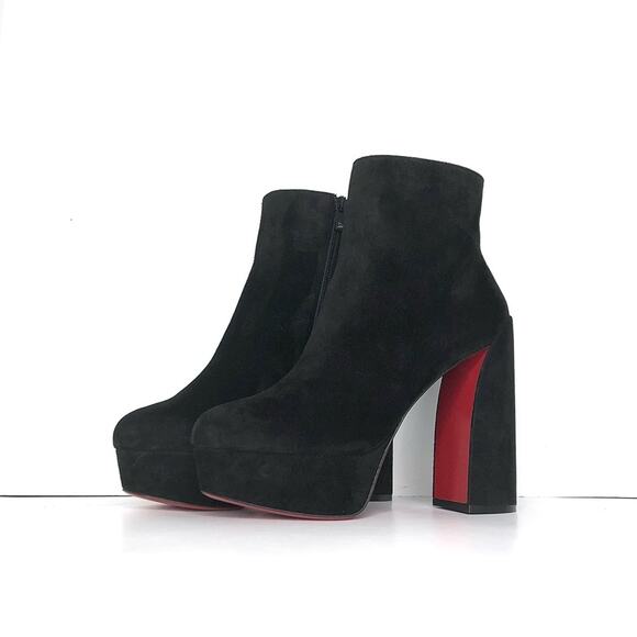 Christian Louboutin Movida 130 Platform Zip Black Suede Booty 39 - Picture 1 of 8